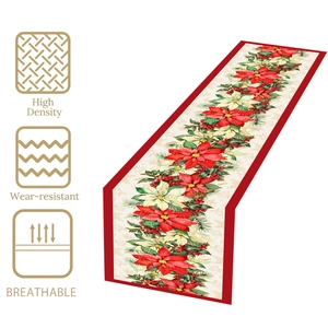 Christmas poinsettia table runner 180x35cm with high density and breathable fabric