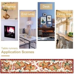 Christmas gingerbread man and candy cane table runner for holiday home dining decor