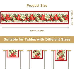 Christmas Poinsettia table runner 180x35cm floral design for holiday dining decor
