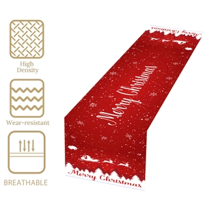 Red Christmas table runner featuring Santa sleigh and reindeer with high-density fabric