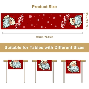 Runner da tavola natalizio con Babbo Natale e fiocchi di neve rossi 35x180cm