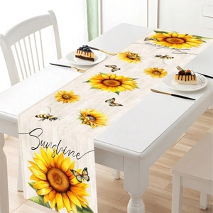 Sunflower Butterfly Table Runner Rustic Wood Grain Printed Table Decor For Kitchen Dining Room Party Decorative Polyester Table Runner
