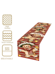 Detail of Christmas table runner with gingerbread man icons for high density and breathability