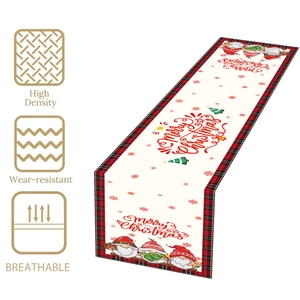 Chemin de table de Noël à carreaux rouges et noirs avec gnomes et Merry Christmas