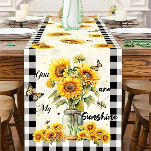 Sunflower and butterfly table runner with You Are My Sunshine text and plaid edges