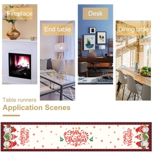 Scènes d'usage du chemin de table de Noël à carreaux sur cheminée et table à manger