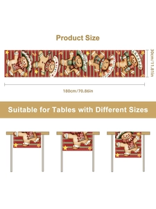Detailed size guide for 180x30cm Christmas gingerbread man table runner with dimensions