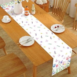 Spring Floral Table Runner Polyester Tulip Butterfly Print Table Runner For Birthday Party Home Dining Desktop Decoration