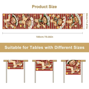 Christmas table runner with gingerbread man design and size dimensions 180cm by 30cm