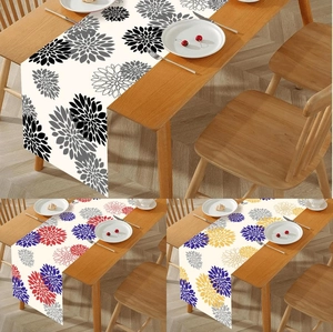 Modern floral dahlia pattern table runner for dining decor in three elegant colorways