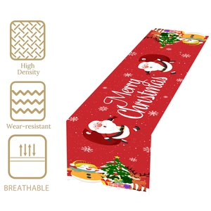 Detail showing high density breathable and wear-resistant fabric of Merry Christmas table runner