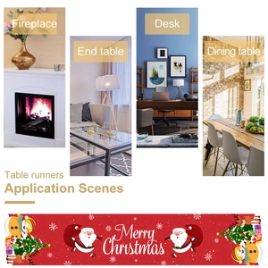 Christmas table runner featuring Santa Claus and reindeer for festive home decoration