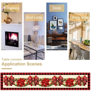Christmas table runner with red poinsettia and buffalo plaid for festive home decor