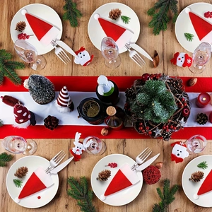 Christmas Mini Hat Cutlery Holders Decorative Red Polyester Tableware Bags For Party Dining Home Decor Holiday Supplies