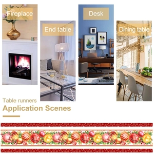 Christmas table runner with ornaments and pine needles for fireplace and dining decor