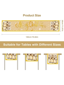 Detailed sizing guide for Christmas table runner featuring angel motifs and Merry Christmas text