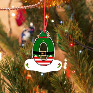 Christmas tree ornament featuring a festive elf-themed letter O with DIY name space