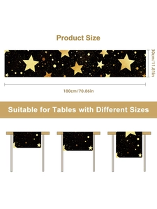 Detailed dimension guide for 180x30cm black and gold star patterned Christmas table runner