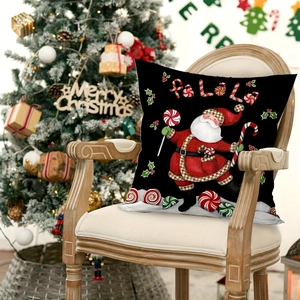 Christmas Santa Claus pillow cover with Fa La La print on a rustic wooden chair