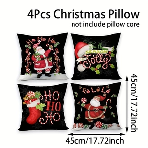 Set of 4 Christmas pillow covers with Santa motifs, 45x45cm festive home decor