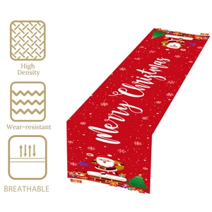 Red Merry Christmas table runner with Santa Claus, tree and high density fabric icons