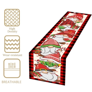 Christmas gnome table runner with high density fabric and red buffalo plaid borders