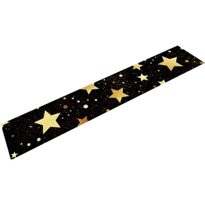 Christmas table runner with golden stars pattern on black fabric for holiday decor