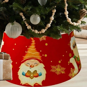 Jupe de sapin de Noël rouge avec motifs nains et flocons pour décoration de fête