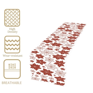 High density Christmas table runner with red floral motifs for festive dining decoration
