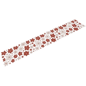 Christmas table runner featuring poinsettia leaf patterns for festive dining decor