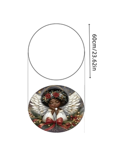 60cm Christmas tree skirt featuring a black angel with white wings and red bow detail