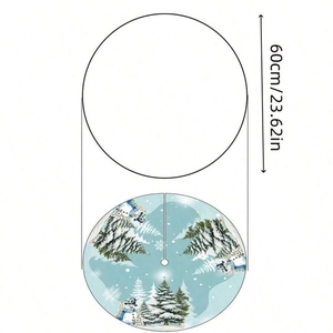 Jupe de sapin de Noël bleue avec motifs bonhomme de neige et sapins, diamètre 60cm