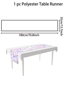 Detailed size chart for the polyester mermaid birthday table runner measuring 180x35cm