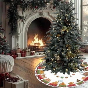 Christmas tree skirt with gingerbread man and snowflake patterns for holiday decoration