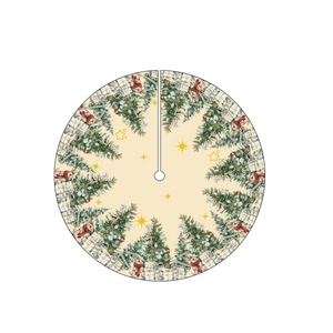 Jupe de sapin de Noël ronde beige avec motifs festifs de sapins, étoiles et lapins