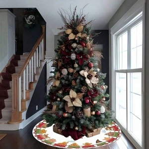 Gingerbread Man Train Pattern Christmas Tree Skirt Round Floor Mat PVC PE Material Xmas Holiday Home Decor Tree Base Cover