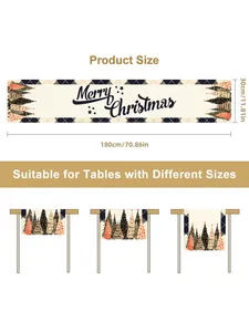 Christmas table runner size chart showing 30x180cm dimensions for various table lengths