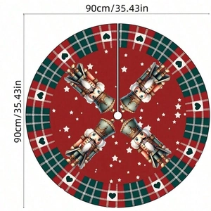 90cm Christmas tree skirt with nutcracker soldiers and red-green plaid heart border