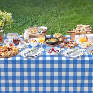 Checkered Gingham Tablecloth Polyester Stain Resistant Rectangle Table Cover For Picnic Party Christmas Home Decor