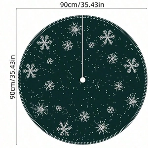 Green Christmas tree skirt with white snowflakes and dots pattern, 90cm diameter