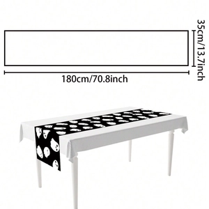Cute white ghost table runner on black background for Halloween decor 180x35cm