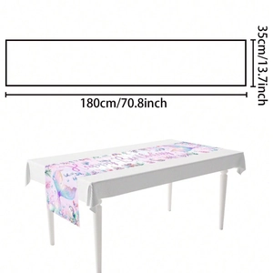 Mermaid happy birthday table runner with pink gradient seafloor motifs 180x35cm