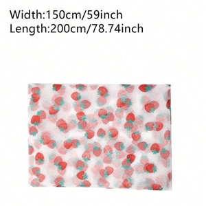 White tulle mesh fabric with pink strawberry prints, 150x200cm decorative mesh cloth