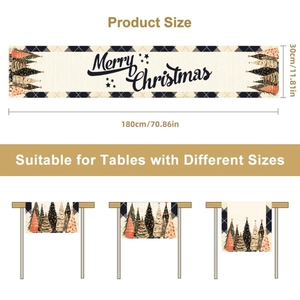 Christmas table runner with Merry Christmas text and festive tree patterns, 180x30cm size