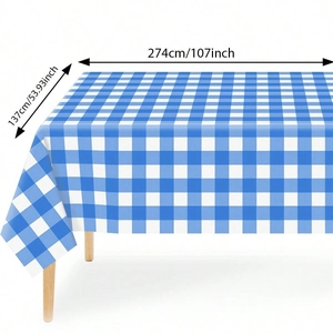 Blue and white checkered rectangular tablecloth for dining table 137x274cm size