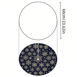 Navy blue 60cm Christmas tree skirt with golden snowflake and star patterns