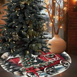 Gonna per albero di Natale rotonda con motivo di auto d'epoca rossa e neve soffice