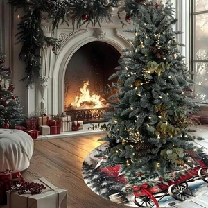 Gonna per albero di Natale rotonda con camion rosso e scena di neve in ambiente accogliente