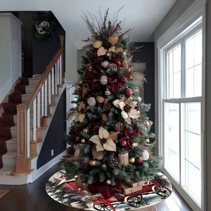 Copribase per albero di Natale con camion rosso vintage e foresta innevata decorativa