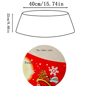Red Christmas tree collar with Santa and reindeer prints, 40cm top diameter, 22cm height
